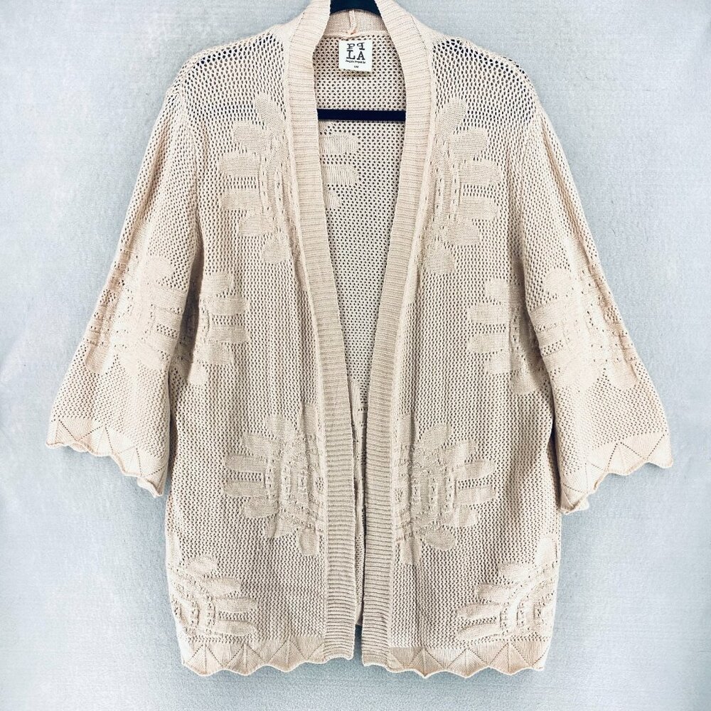 PLAY Sweater Womens S/M Blush Cotton Blend Crochet Knit Cardigan Boho Romantic